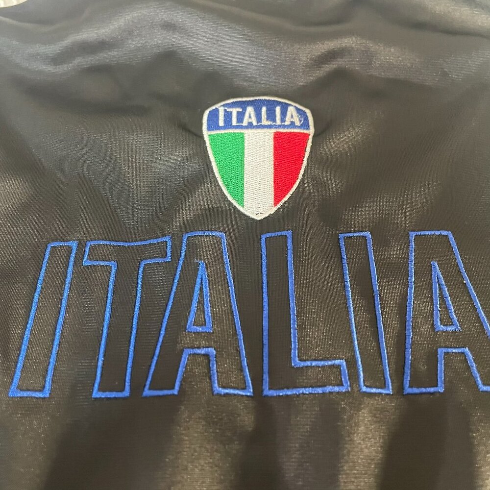 Italia Black Track Jacket 🇮🇹 Faux Leather Look Full Zip Size M - Picture 4 of 10